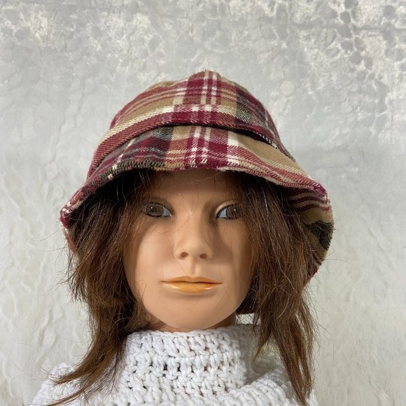 D&Y plaid bucket hat adjustable band bling ring warm winter hat - Picture 7 of 9